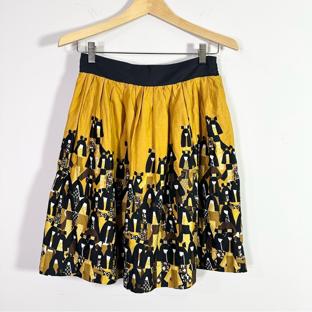 Edme and Esyllte Anthopologie Novelty Print Yellow Black A-line Skirt